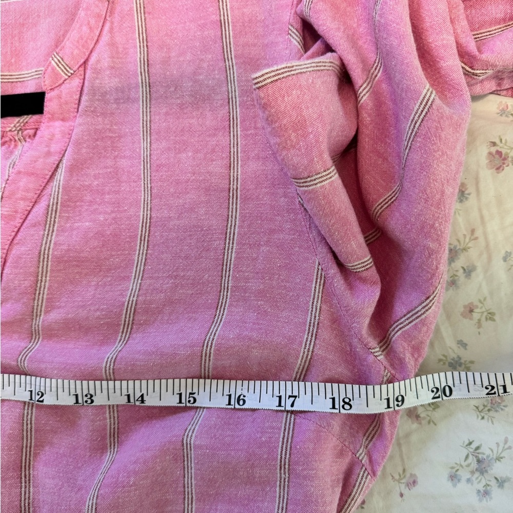 Old Navy Pink Striped Linen Blend Button Front Midi Peasant Dress M summer dress - Picture 8 of 9